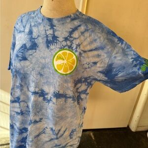 Blue Tie-Dye Unisex Adult Tee Shirt with Lime graphic size L
